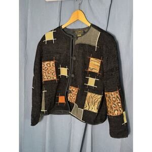 Allure Patch Print Jacket Women's Size petite‎ small Black Animal Print Woven